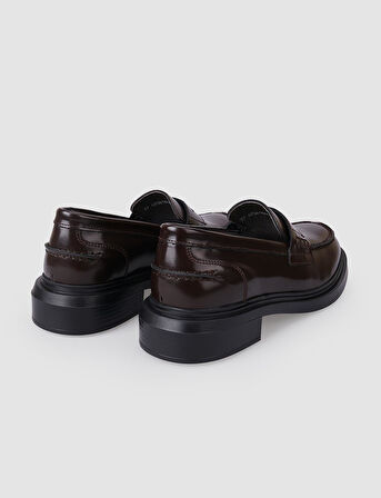 %100 Hakiki Deri Kahverengi Açma Kadın Loafer