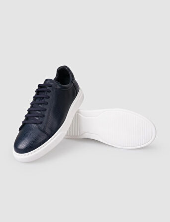 %100 Hakiki Deri Lacivert Bağcıklı Erkek Spor Ayakkabı