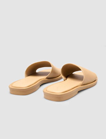 %100 Hakiki Deri Bej Kadın Terlik