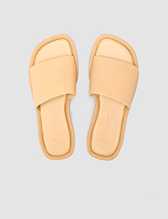 %100 Hakiki Deri Bej Kadın Terlik