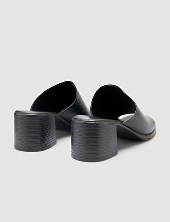 %100 Hakiki Deri Topuklu Siyah Kadın Terlik