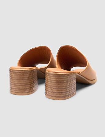 %100 Hakiki Deri Topuklu Taba Kadın Terlik