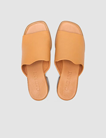 %100 Hakiki Deri Topuklu Taba Kadın Terlik