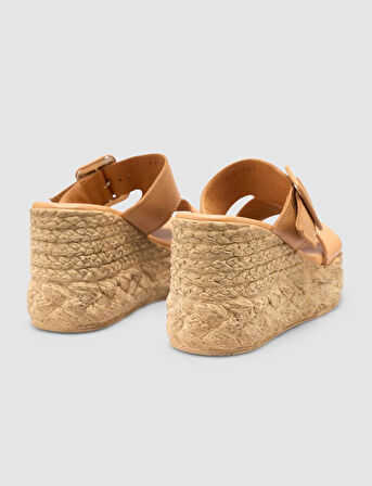 %100 Hakiki Deri Taba Dolgu Topuk Kadın Terlik