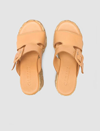 %100 Hakiki Deri Taba Dolgu Topuk Kadın Terlik