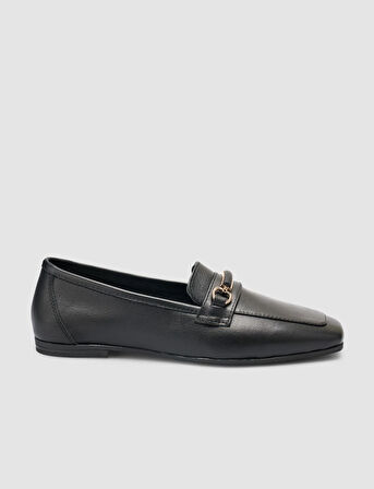 %100 Hakiki Deri Siyah Kadın Loafer