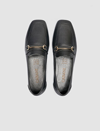 %100 Hakiki Deri Siyah Kadın Loafer