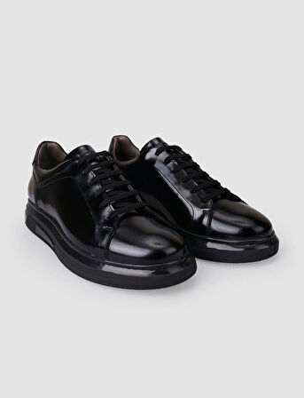 %100 Hakiki Deri Siyah Açma Bağcıklı Erkek Spor Ayakkabı