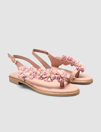 %100 Hakiki Deri Pembe Kadın Sandalet