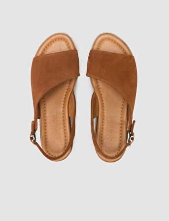 %100 Hakiki Deri Taba Kadın Süet Sandalet