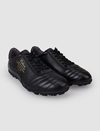 %100 Hakiki Deri Siyah Bağcıklı Erkek Halı Saha Ayakkabısı