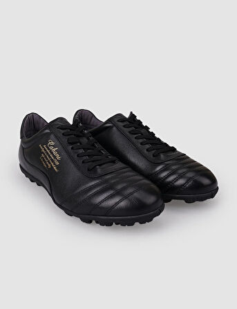 %100 Hakiki Deri Siyah Bağcıklı Erkek Halı Saha Ayakkabısı