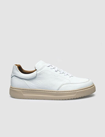%100 Hakiki Deri Beyaz Bağcıklı Erkek Sneaker