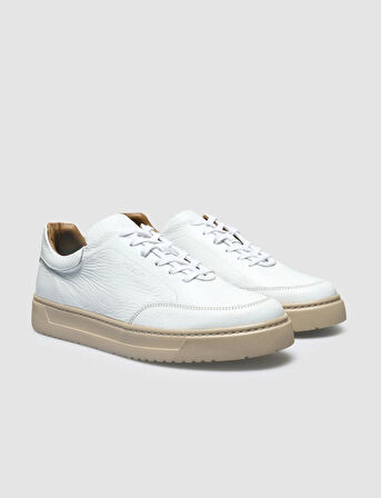 %100 Hakiki Deri Beyaz Bağcıklı Erkek Sneaker