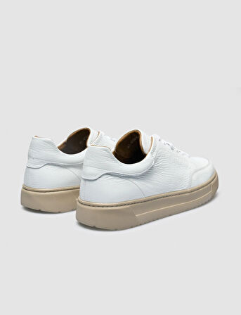 %100 Hakiki Deri Beyaz Bağcıklı Erkek Sneaker