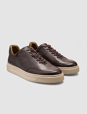 %100 Hakiki Deri Kahverengi Bağcıklı Erkek Sneaker