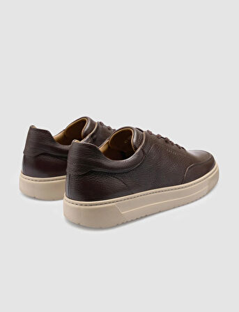 %100 Hakiki Deri Kahverengi Bağcıklı Erkek Sneaker