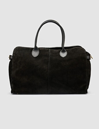 %100 Hakiki Deri Siyah Süet Kadın El Çantası