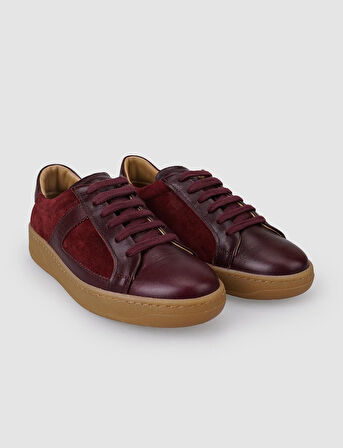 %100 Hakiki Süet Deri Bordo Kadın Spor Ayakkabı