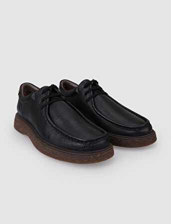 %100 Hakiki Deri Siyah Bağcıklı Erkek Günlük Ayakkabı