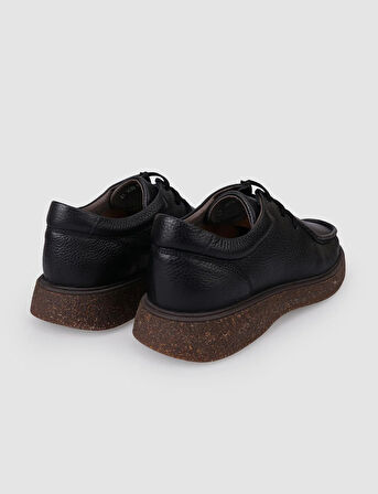 %100 Hakiki Deri Siyah Bağcıklı Erkek Günlük Ayakkabı