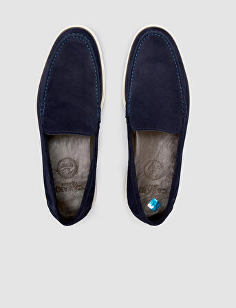 %100 Hakiki Deri Lacivert Süet Erkek Loafer