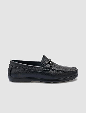 %100 Hakiki Deri Siyah Toka Detaylı Erkek Loafer