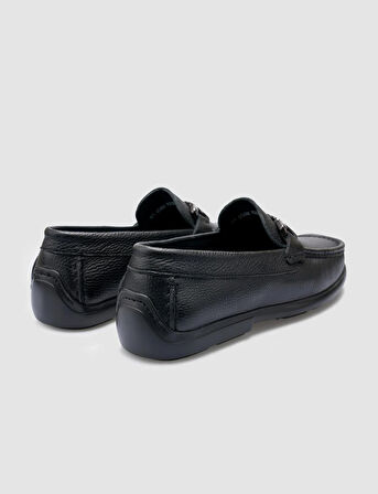 %100 Hakiki Deri Siyah Toka Detaylı Erkek Loafer