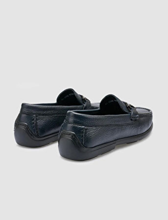 %100 Hakiki Deri Lacivert Toka Detaylı Erkek Loafer