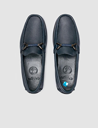 %100 Hakiki Deri Lacivert Toka Detaylı Erkek Loafer