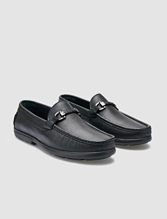 %100 Hakiki Deri Siyah Toka Detaylı Erkek Loafer
