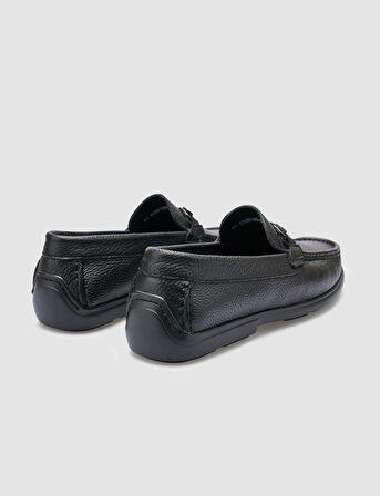 %100 Hakiki Deri Siyah Toka Detaylı Erkek Loafer
