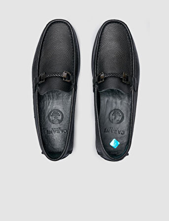 %100 Hakiki Deri Siyah Toka Detaylı Erkek Loafer