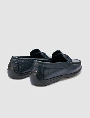 %100 Hakiki Deri Lacivert Toka Detaylı Erkek Loafer