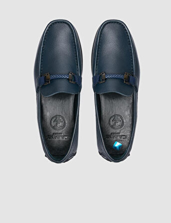 %100 Hakiki Deri Lacivert Toka Detaylı Erkek Loafer