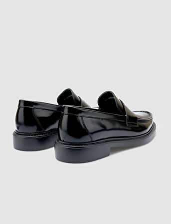 %100 Açma Hakiki Deri Siyah Erkek Loafer