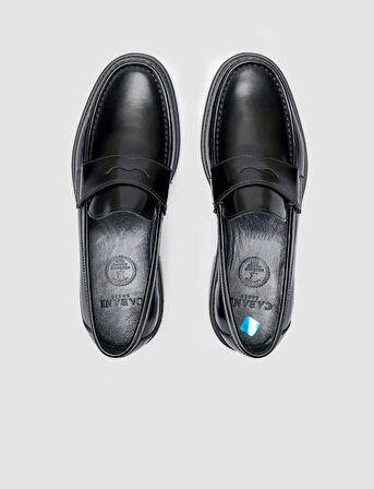 %100 Açma Hakiki Deri Siyah Erkek Loafer