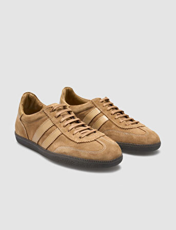 %100 Hakiki Deri Taba Süet Bağcıklı Kadın Sneaker