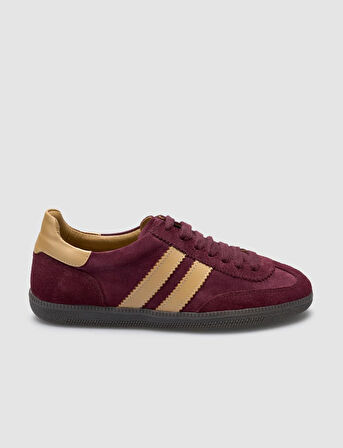 %100 Hakiki Deri Bordo Süet Kadın Sneaker