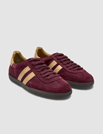 %100 Hakiki Deri Bordo Süet Kadın Sneaker