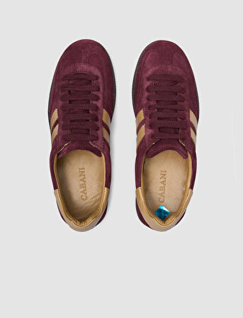 %100 Hakiki Deri Bordo Süet Kadın Sneaker
