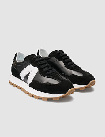 %100 Hakiki Deri Siyah Kadın Sneaker