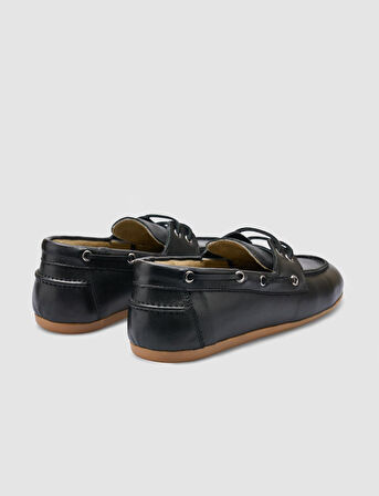 %100 Hakiki Deri Siyah Kadın Loafer