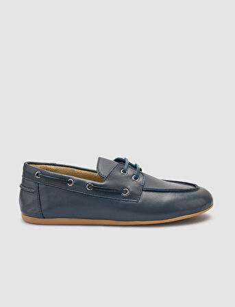 %100 Hakiki Deri Lacivert Kadın Loafer