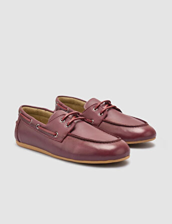 %100 Hakiki Deri Bordo Kadın Loafer