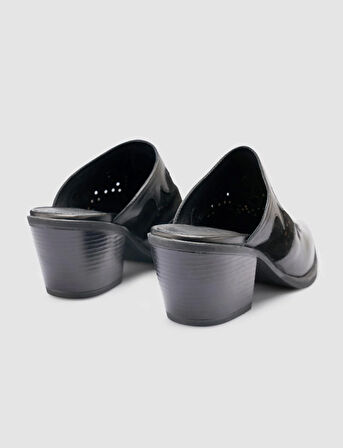 %100 Hakiki Deri Siyah Kadın Kovboy Terlik