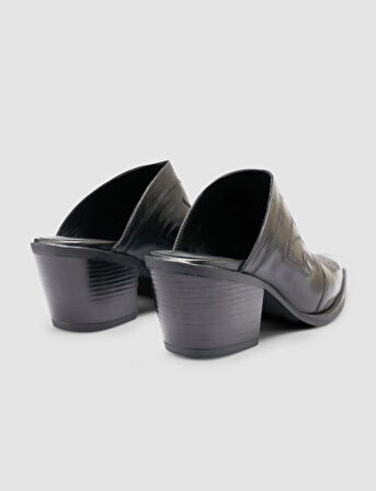 %100 Hakiki Deri Siyah Kadın Kovboy Terlik