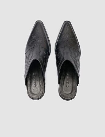 %100 Hakiki Deri Siyah Kadın Kovboy Terlik