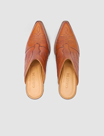 %100 Hakiki Deri Taba Kadın Kovboy Terlik