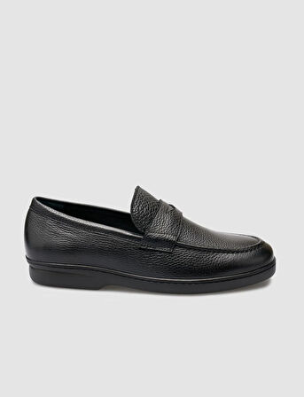 %100 Hakiki Deri Siyah Düz Erkek Loafer